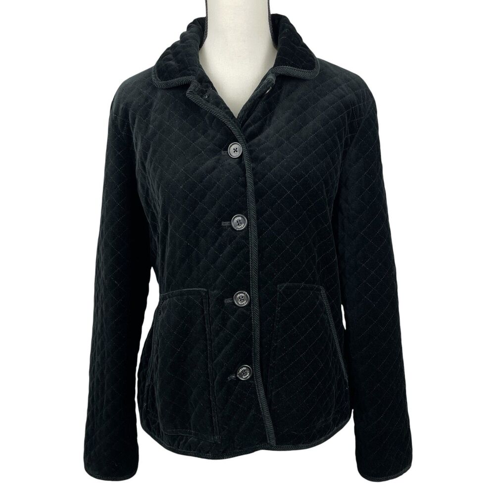 Chaps Women's Quilted Jacket Large Black Diamond‑Quilt Button Front Coat